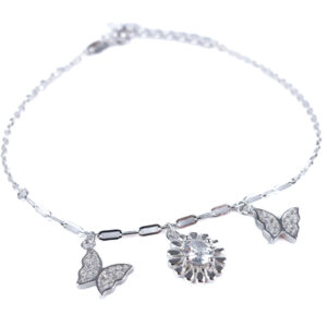 Srebrna bransoletka kwiat i motyle z cyrkoniami