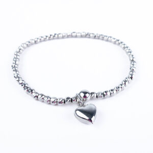 Srebrna bransoletka koraliki i serce
