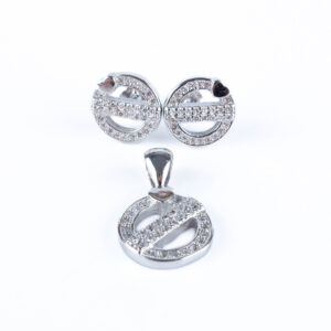 Srebrny komplet biżuterii zawieszka i kolczyki serce cyrkonie koło
