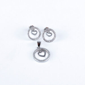 Srebrny komplet zawieszka i kolczyki serce w kółku