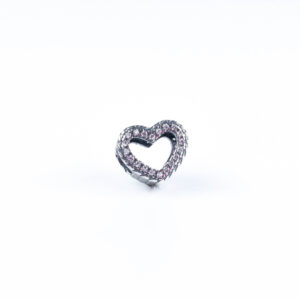 Srebrny charms serce z cyrkoniami – koralik do bransoletki lub łańcuszka
