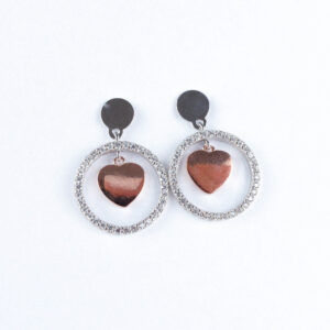 Srebrne kolczyki wiszące koła z miedzianym sercem