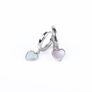 Srebrne kolczyki wiszące serca z masą perłową