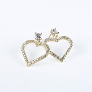 Srebrne złote kolczyki serca z cyrkoniami