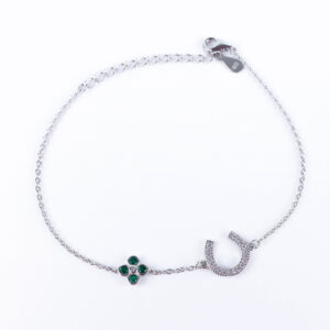 Srebrna bransoletka na szczęście podkowa koniczynka