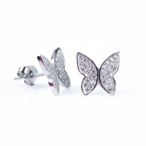 Srebrny komplet biżuterii z kamieniami – kolczyki i wisiorek motyl