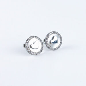 Srebrne kolczyki koła z sercem i cyrkoniami