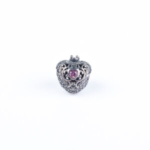 Srebrny charms serce z cyrkoniami i koroną – koralik do bransoletki