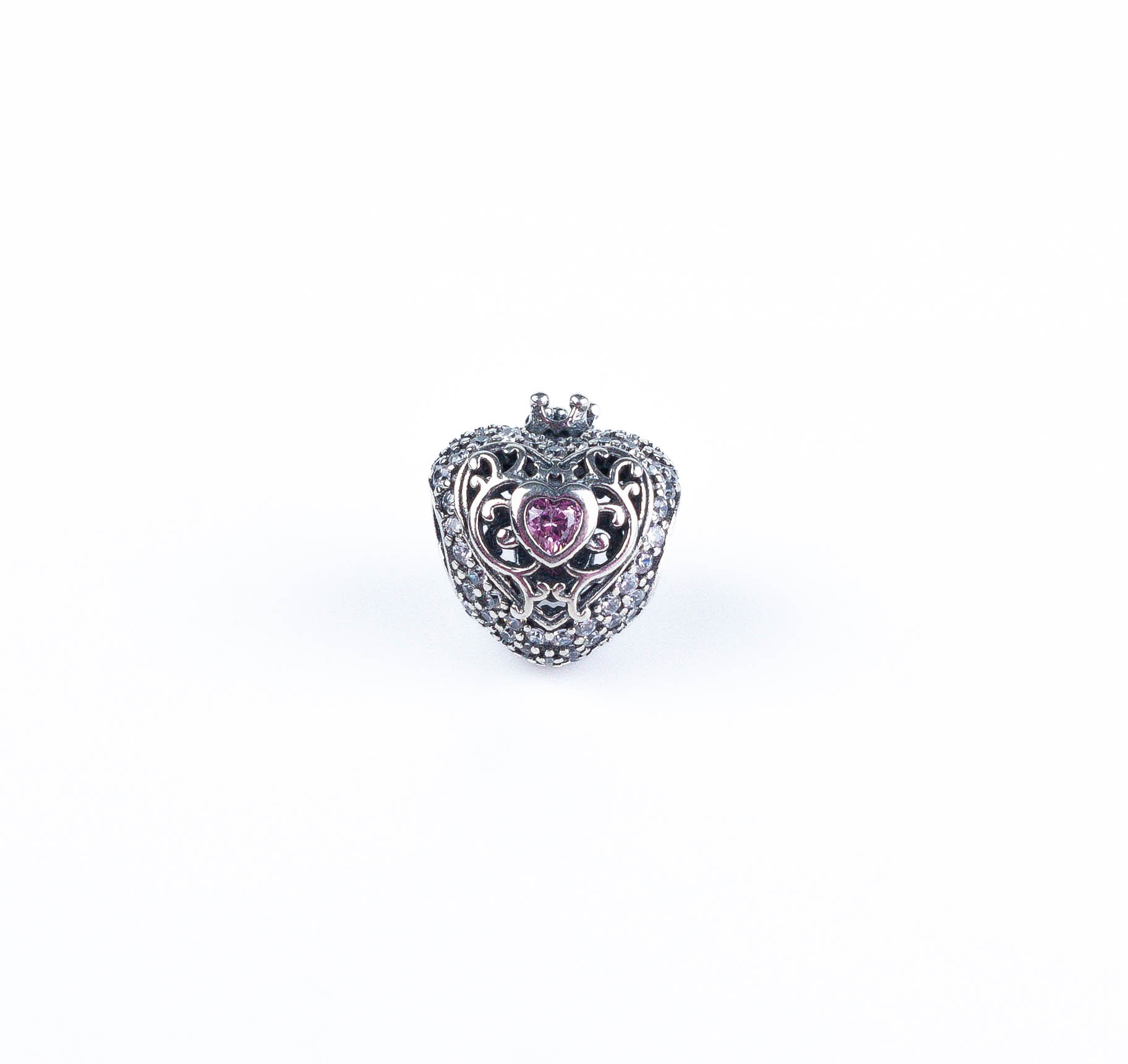 Srebrny charms serce z cyrkoniami i koroną - koralik do bransoletki - obrazek 2