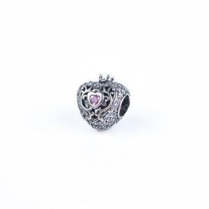 Srebrny charms serce z cyrkoniami i koroną – koralik do bransoletki