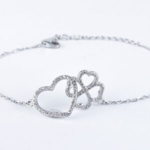 Srebrna bransoletka serce koniczyna cyrkonie | elegancka bransoletka dla niej
