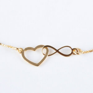 Srebrna bransoletka pozłacana serce i nieskończoność