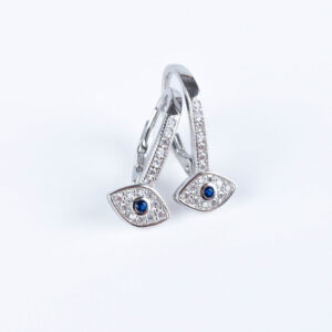 Srebrne kolczyki oko niebieska cyrkonia