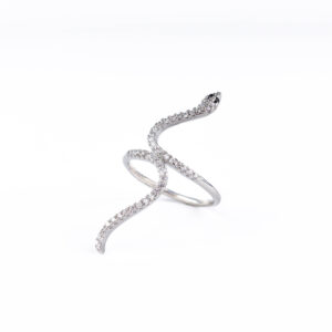 Srebrny pierścionek wąż z cyrkoniami